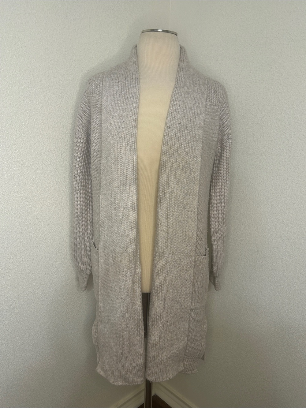 Soft Sincerely Jules Open Front Long Cardigan Oatmeal Cream Gray S Small Pockets